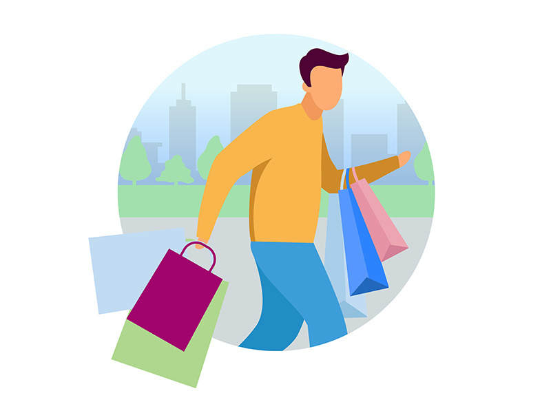Man doing shopping flat concept vector icon
