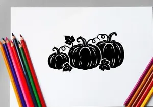 Silhouette of pumpkins with leaves for autumn or Halloween decor