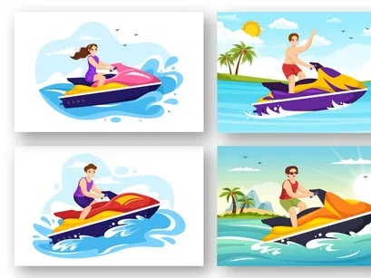 13 People Ride Jet Ski Illustration