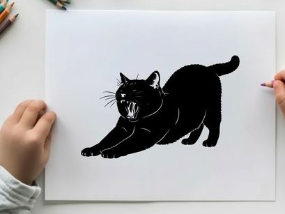 Black cat silhouette in a threatening posture silhouette