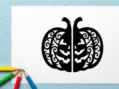 Decorative Halloween Pumpkin with Intricate Carving Design
