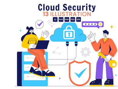 13 Digital Cloud Security Illustration