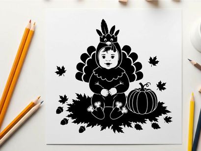 Little girl dressed as turkey silhouette for thanksgiving