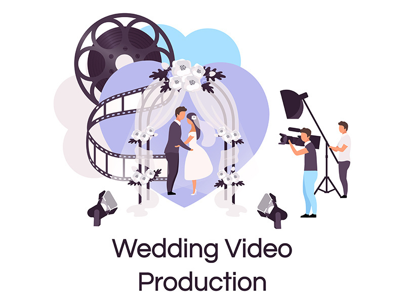 Wedding video production flat concept icon