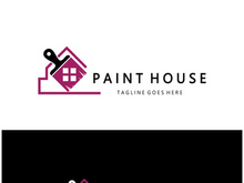 logo icon illustration house paint with a blend of brushes and rollers for house wall paint design, minimalist house, painting, interior, building, property business, wallpaper, vector concept