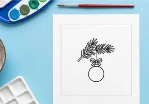 Hand-drawn Christmas wreath ornament with pine sprigs and decorative bow for festive holiday decor
