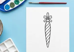 Hand-drawn Christmas candy cane with holly berry and leaf festive decoration vector illustration