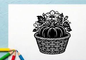 Schwarz-weißes floralen Kürbiskorb für Herbst-Deko