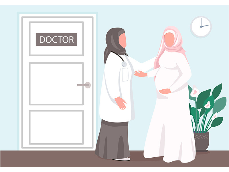 Prenatal consultation flat color vector illustration