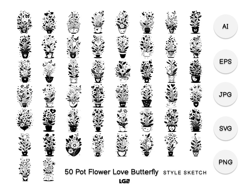 Pot Flower Love Butterfly