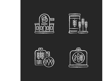 Brewery manufacture chalk white icons set on black background preview picture