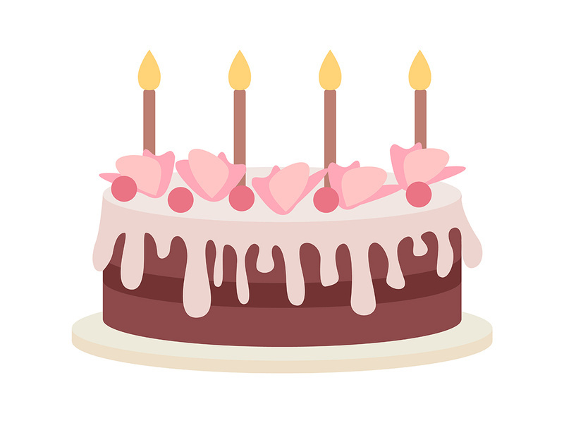 Birthday cake with decorations semi flat color vector object