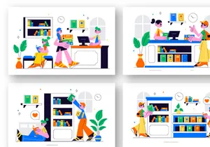 10 Bookstore and Library Illustration
