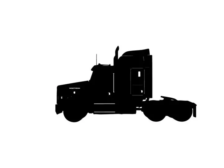 Silhouette of a semi truck against a white background