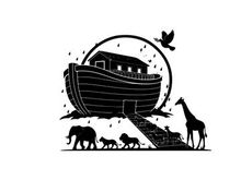 Biblical noah's ark silhouette with animals entering the vessel