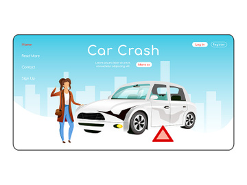 Car crash landing page flat color vector template preview picture