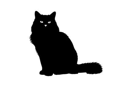 Silhouette of a black cat sitting and looking forward