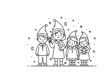Children caroling Christmas joy flat design vector illustration preview picture