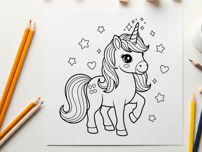 Cute unicorn with hearts and stars vector illustration
