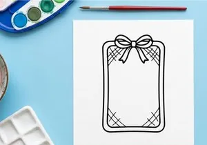Christmas gift tag with ribbon bow, hand drawn outline vector illustration
