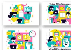 10 Virtual Office Workspace Illustration