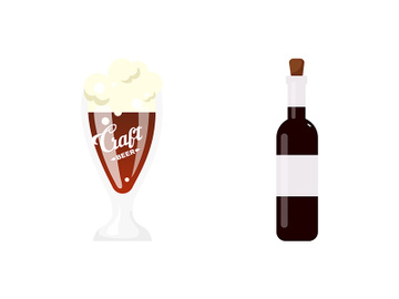 Alcohol drinks flat color vector objects set preview picture