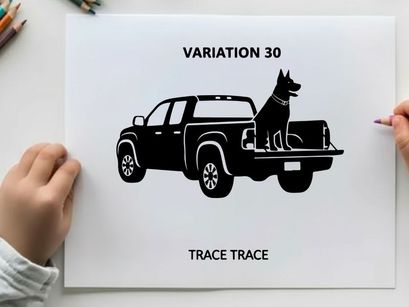 Silhouette of a dog in the back of a pickup truck variation