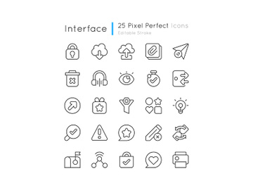 Interface pixel perfect linear icons set preview picture