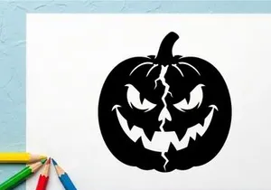 Menacing Halloween Jack-o'-Lantern with Evil Expression and Cracks