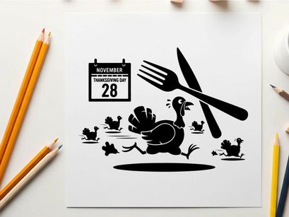 Thanksgiving turkey silhouette with utensils and calendar on november 28