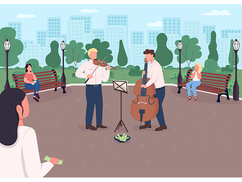 Street music band flat color vector illustration