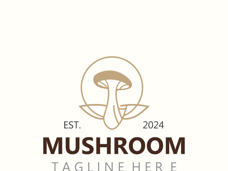 Mushroom botanical logo  modern and simple stamp style. nature or food template