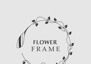 Floral frame flower round shape emblem logotype isolated on white background, leaves luxury linear logo circle style boutique