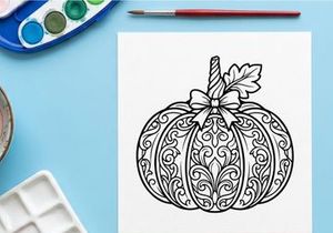 Ilustrasi seni garis labu hias. Gambar labu musim gugur yang rumit untuk halaman mewarnai.