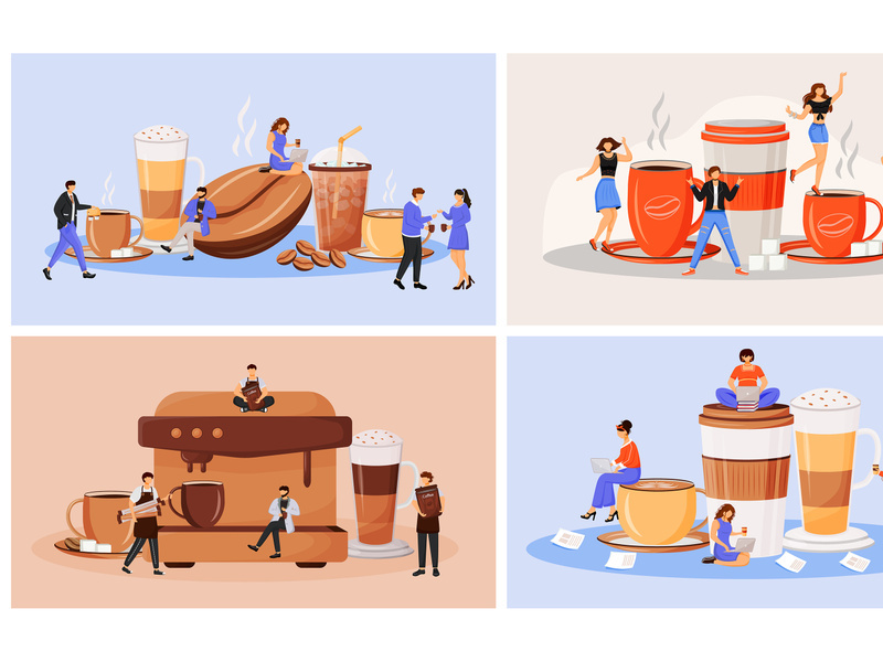 Coffee culture flat concept vector illustration set