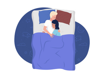 Hugging man and woman sleeping in bed 2D vector isolated illustration preview picture