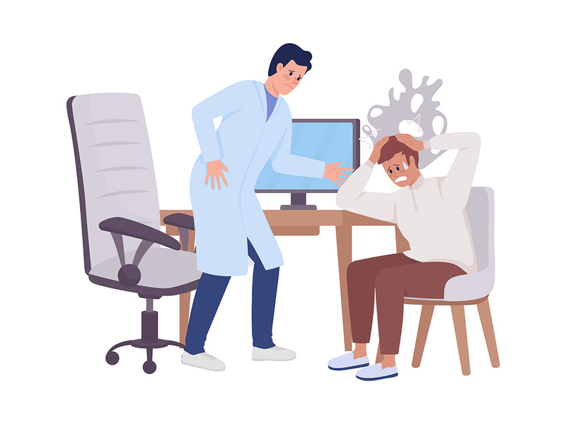 Panic attack at medical checkup semi flat color vector characters