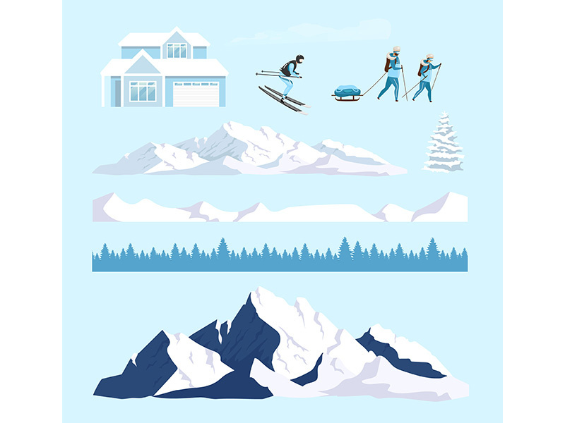 Winter nature cartoon vector objects set