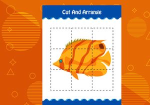 10 Pages Cut and arrange with a fish worksheet for kids. Educational game for children