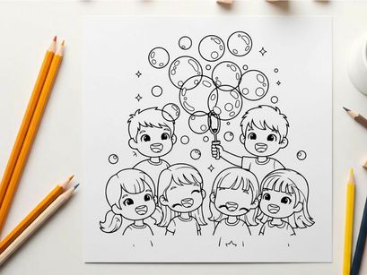Children playing with soap bubbles vector illustration