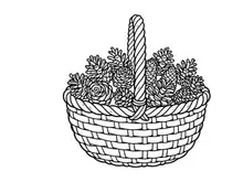 Line Art Illustration of a Wicker Basket Filled with Pine Cones