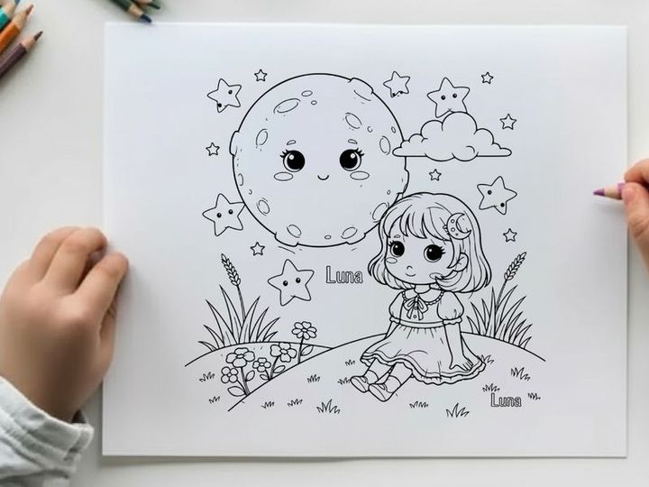 Cute girl with moon face vector illustration flat design