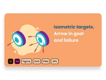 Isometric targets. archery, arrow in goal and failure. Vector illustration.