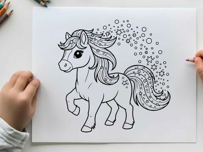 Cute magical unicorn with stars vector illustration