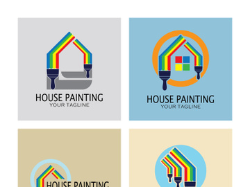 logo icon illustration house paint with a blend of brushes and rollers for house wall paint design, minimalist house, painting, interior, building, property business, wallpaper, vector concept preview picture