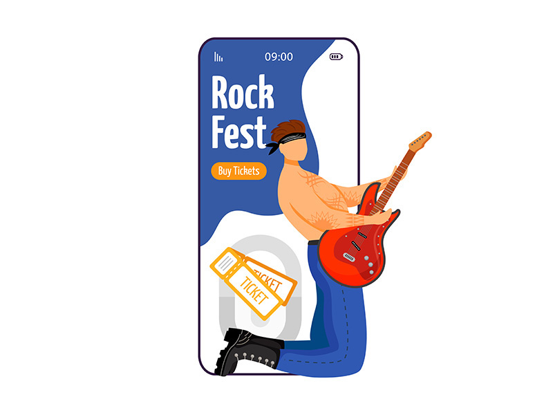 Rock fest cartoon smartphone vector app screen