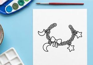 Charm bracelet with moon and star icons. Cute jewelry accessory with bow illustration.