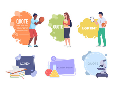 High school life quote textbox with flat characters set