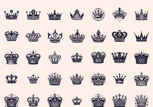 Royal Crown Silhouette, Retro King Crown Icons.