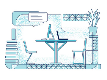 Modern workplace, online communication outline vector illustration preview picture